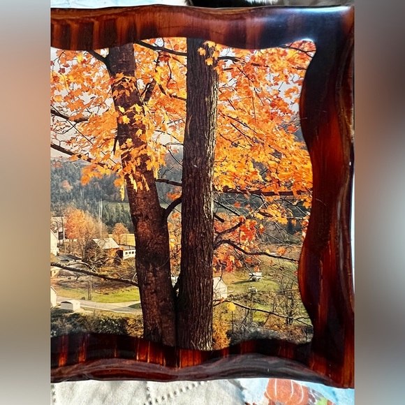 Vintage 60s Decoupage Country Church Solid Wood Fall Scenery Farmhouse Plaque - Picture 3 of 10